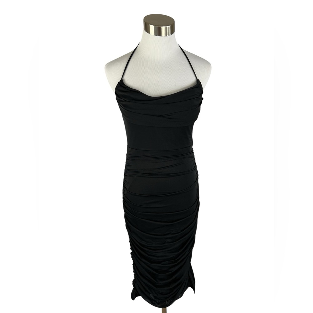 NWT Hello Molly Black Halter Ruched Dress with Slit